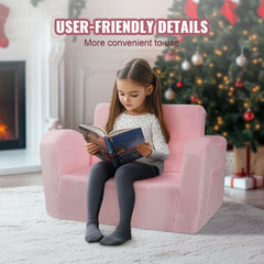 Baby Chair Foldable 2-in-1 Comfy Baby Lounger Couch Kids Sofa Pink