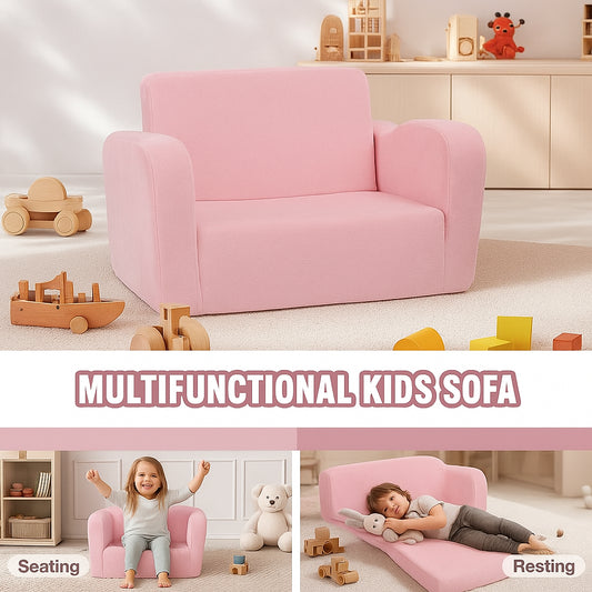 Baby Chair Foldable 2-in-1 Comfy Baby Lounger Couch Kids Sofa Pink