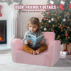 Baby Chair Foldable 2-in-1 Comfy Baby Lounger Couch Kids Sofa Pink