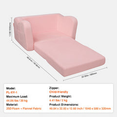 Baby Chair Foldable 2-in-1 Comfy Baby Lounger Couch Kids Sofa Pink