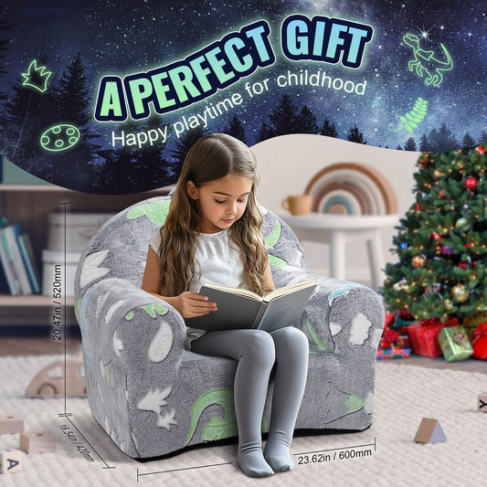 Toddler Chair Glow in the Dark Plush Baby Chair Playroom Furniture Grey