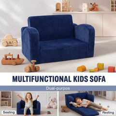 Baby Chair Foldable 2-in-1 Comfy Baby Lounger Couch Kids Sofa Blue