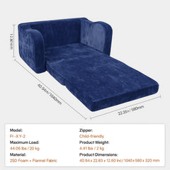 Baby Chair Foldable 2-in-1 Comfy Baby Lounger Couch Kids Sofa Blue