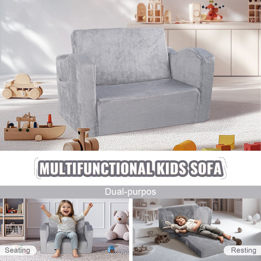 Baby Chair Foldable 2-in-1 Comfy Baby Lounger Couch Kids Sofa Grey