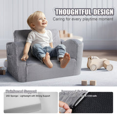 Baby Chair Foldable 2-in-1 Comfy Baby Lounger Couch Kids Sofa Grey
