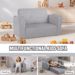 Baby Chair Foldable 2-in-1 Comfy Baby Lounger Couch Kids Sofa Grey