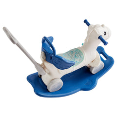 4 in 1 Rocking Horse for Toddlers 1-3 Years, Baby Rocking Horse with Detachable Balance Board, Push Handle and 4 Smooth Wheels, Support up to 80 lbs HDPE Kids Ride on Toy with Sound, Blue
