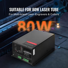 CO2 Laser Power Supply, 80W, Power Supply for 80W Laser Tube, Constant Current Protection, Open Circuit Protection, Fast Heat Dissipation, Compatible for Multi-brand Laser Engravers & Cutters