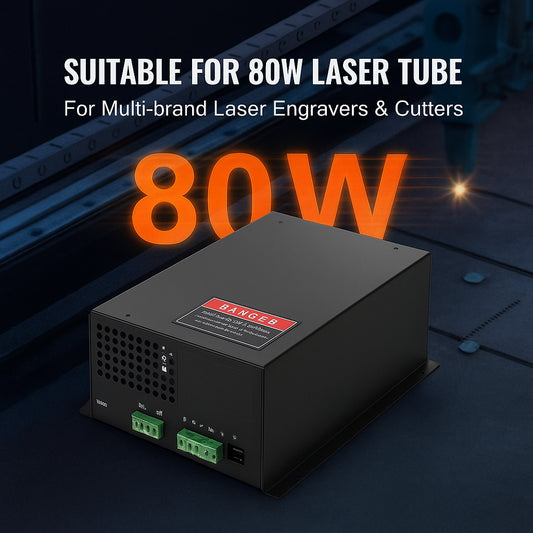 CO2 Laser Power Supply, 80W, Power Supply for 80W Laser Tube, Constant Current Protection, Open Circuit Protection, Fast Heat Dissipation, Compatible for Multi-brand Laser Engravers & Cutters