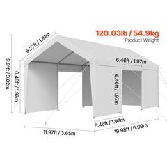 Carport Car Canopy 12x20FT Heavy Duty Car Shelter with Sidewalls Grey