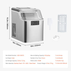 Portable Countertop Ice Maker 45Lbs/24H Self-Cleaning with Scoop Basket
