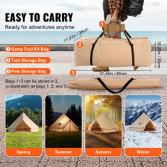 Canvas Bell Tent 3m/9.8ft 4-Season Canvas Tent for Camping with Stove Jack