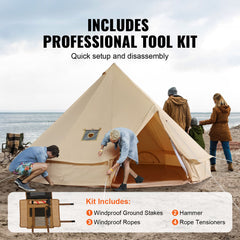 Canvas Bell Tent 4m/13.12ft 4-Season Camping Yurt Tent with Stove Jack