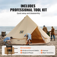 Canvas Bell Tent 4m/13.12ft 4-Season Camping Yurt Tent with Stove Jack