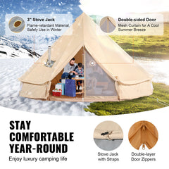 Canvas Bell Tent 5m/16.4ft 4-Season Camping Yurt Tent with Stove Jack