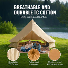 Canvas Bell Tent 5m/16.4ft 4-Season Camping Yurt Tent with Stove Jack