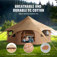 Canvas Tent 4 Seasons 5 m/16.4 ft Bell Tent for Camping with Stove Jack
