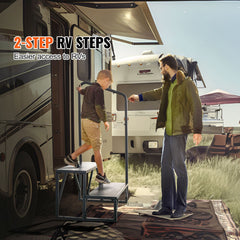 RV Steps, 2-Step RV Stairs, 199.58KGS Load Capacity, Thickened Carbon Steel, With Handrail, Non-Slip Steps for Safe Entry and Exit, Suit for RV, Trailer, Camper Steps