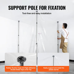 Dust Barrier Poles, 10 Ft Barrier Poles, Dust Barrier System with 4 Telescoping Poles, Magnetic Zipper, Carry Bag and 32.8x13.12 Ft Plastic Film, for Interior Decoration, Painting