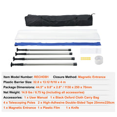Dust Barrier Poles, 10 Ft Barrier Poles, Dust Barrier System with 4 Telescoping Poles, Magnetic Zipper, Carry Bag and 32.8x13.12 Ft Plastic Film, for Interior Decoration, Painting