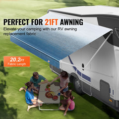 RV Awning Fabric Replacement, 6.15m Fabric Length for 6.4m Awning, Heavy Duty 3-Ply 16oz PVC Camper Awning Fabric, Waterproof & UV Protection Outdoor Canopy for RV, Trailer, Motorhome, Blue Fade