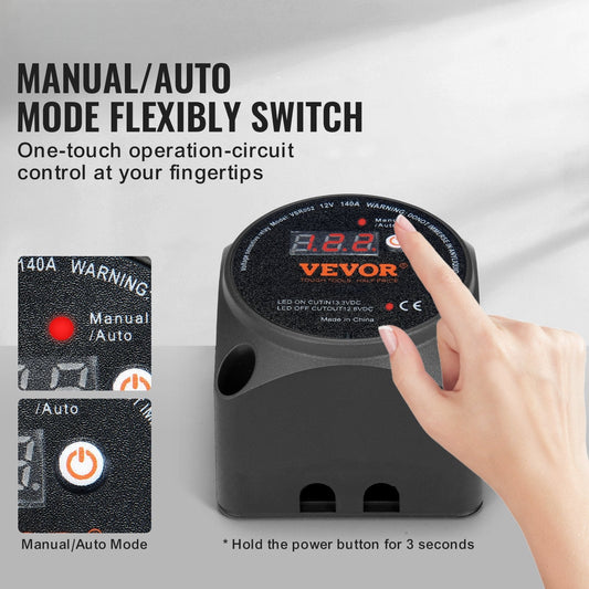 Dual Battery Isolator Kit, 140Amp, Manual and Auto Modes VSR Voltage Sensitive Relay with LCD Screen, Smart Battery Isolator for ATV UTV RV Camper Off-Road Vehicle Caravan Truck Boat Yacht