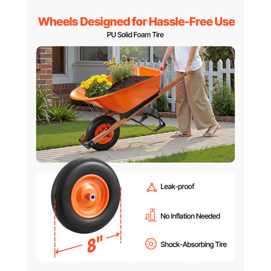 Wheelbarrow Cart One Wheel 6 Cu Ft Garden Dump Cart 330 lbs Utility Cart