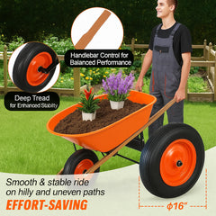 Wheelbarrow Cart One Wheel 6 Cu Ft Garden Dump Cart 330 lbs Utility Cart
