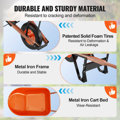 Wheelbarrow Cart One Wheel 6 Cu Ft Garden Dump Cart 330 lbs Utility Cart