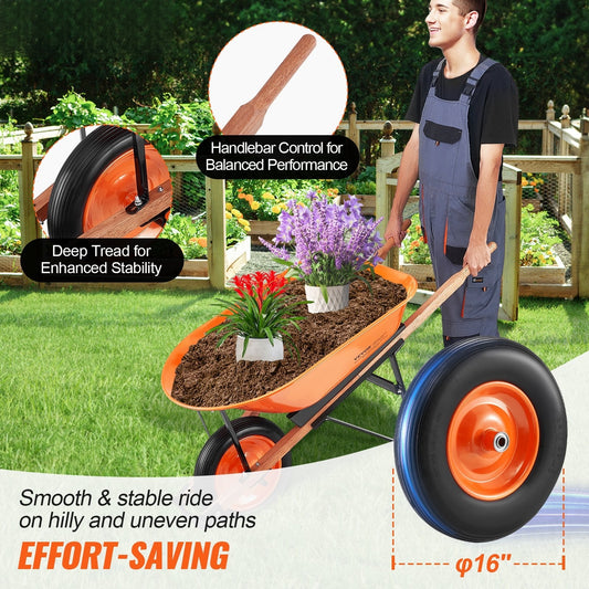 Wheelbarrow Cart One Wheel Garden Dump Cart 330 lbs Yard Utility Cart