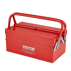 Metal Tool Box, 14-inch, 2-Tier 3-Tray Portable Folding Tool Chest Organizer with Handle & Lock Hole, Powder Coated Steel, Cantilever Toolbox for Household Factory Warehouse Repair Shop, Red