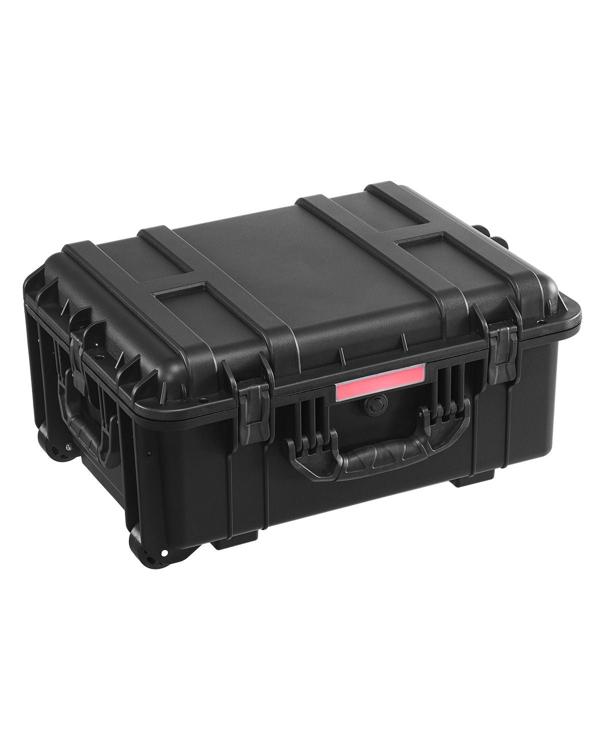 2.5 Cu.ft Weatherproof Hard Case, Waterproof Hard Case with Rolling Wheels and Retractable Pull Handle, IP67 Waterproof Protective Case with 4 Clips, 4 Padlock Holes, and Foam Inserted, Black