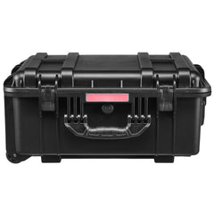 2.5 Cu.ft Weatherproof Hard Case, Waterproof Hard Case with Rolling Wheels and Retractable Pull Handle, IP67 Waterproof Protective Case with 4 Clips, 4 Padlock Holes, and Foam Inserted, Black
