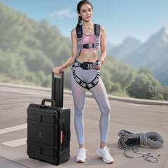 2.5 Cu.ft Weatherproof Hard Case, Waterproof Hard Case with Rolling Wheels and Retractable Pull Handle, IP67 Waterproof Protective Case with 4 Clips, 4 Padlock Holes, and Foam Inserted, Black