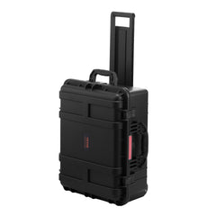2.5 Cu.ft Weatherproof Hard Case, Waterproof Hard Case with Rolling Wheels and Retractable Pull Handle, IP67 Waterproof Protective Case with 4 Clips, 4 Padlock Holes, and Foam Inserted, Black