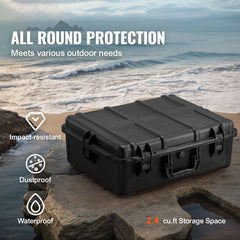 Weatherproof Hard Case, Heavy Duty Protective Dry Box Case with Pre-cut Foam, and Retractable Pull Handles for Travel, Hunting, Military, Tactical, IP67 Waterproof Case for Cameras (56.1x37x26)