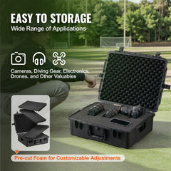 Weatherproof Hard Case, Heavy Duty Protective Dry Box Case with Pre-cut Foam, and Retractable Pull Handles for Travel, Hunting, Military, Tactical, IP67 Waterproof Case for Cameras (56.1x37x26)