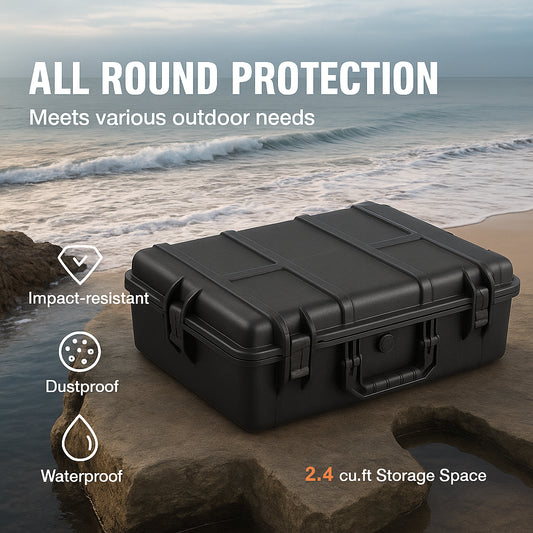 Weatherproof Hard Case, Heavy Duty Protective Dry Box Case with Pre-cut Foam, and Retractable Pull Handles for Travel, Hunting, Military, Tactical, IP67 Waterproof Case for Cameras (56.1x37x26)
