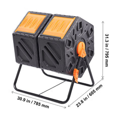 Compost Bin 37 Gal Dual-Chamber Composter Tumbler Rotating Sliding Doors