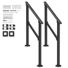 2 PCS 2-3 Handrails for Outdoor for Seniors Porch Deck Black Square Tube