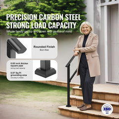 2 PCS 2-3 Handrails for Outdoor for Seniors Porch Deck Black Square Tube