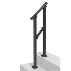 Handrails for Outdoor Steps, 1-2 Step Stair Hand Rail Kit, Transitional Carbon Steel Railings with Installation Kit, Stair Rails for Seniors, Concrete Steps & Porch & Deck, Black Square Tube