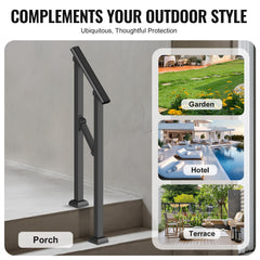 Handrails for Outdoor Steps, 1-2 Step Stair Hand Rail Kit, Transitional Carbon Steel Railings with Installation Kit, Stair Rails for Seniors, Concrete Steps & Porch & Deck, Black Square Tube