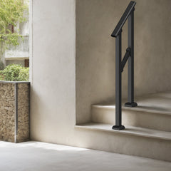 Handrails for Outdoor Steps, 1-2 Step Stair Hand Rail Kit, Transitional Carbon Steel Railings with Installation Kit, Stair Rails for Seniors, Concrete Steps & Porch & Deck, Black Square Tube