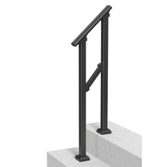 Handrails for Outdoor Steps, 1-2 Step Stair Hand Rail Kit, Transitional Carbon Steel Railings with Installation Kit, Stair Rails for Seniors, Concrete Steps & Porch & Deck, Black Square Tube
