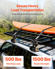 Ladder Rack Ratchet Straps, Black Square Tube Mount, 38 mm Wide x 2.25 m Long Black Ladder Rack Straps with Double J-Hooks, 226.8 kg Load Heavy Duty, Cargo Buckle Lock Strap (4 Pack)