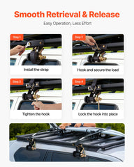 Ladder Rack Ratchet Straps, Black Square Tube Mount, 38 mm Wide x 2.25 m Long Black Ladder Rack Straps with Double J-Hooks, 226.8 kg Load Heavy Duty, Cargo Buckle Lock Strap (4 Pack)