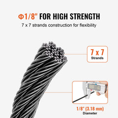 T316 Stainless Steel Cable 3.18mm 7x7 Steel Wire Rope 152.4m Cable Railing