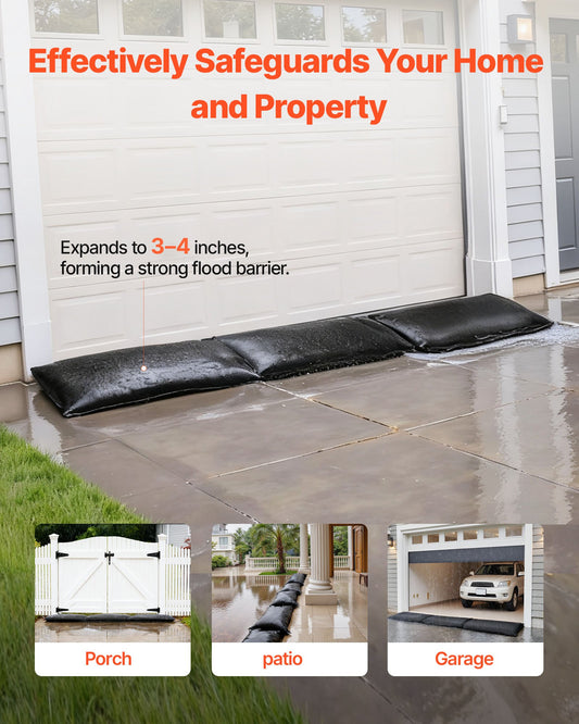 Flood Barrier, 6 Pack, 830 x 430 mm Flood Bags Activated by Water, Reusable Water Absorbent Barrier, Sandless Sandbags Blockage, Flooding Prevention Bags for Home, Doorways, Basement, Garage