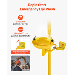 Emergency Shower Eye Wash Station, 34.25 x 15.75 x 91.73 Inch 304 Stainless Steel Eyewash and Shower Combination, OSHA-Approved First Aid Eye Wash Station, for Schools, Labs, Factories, Yellow